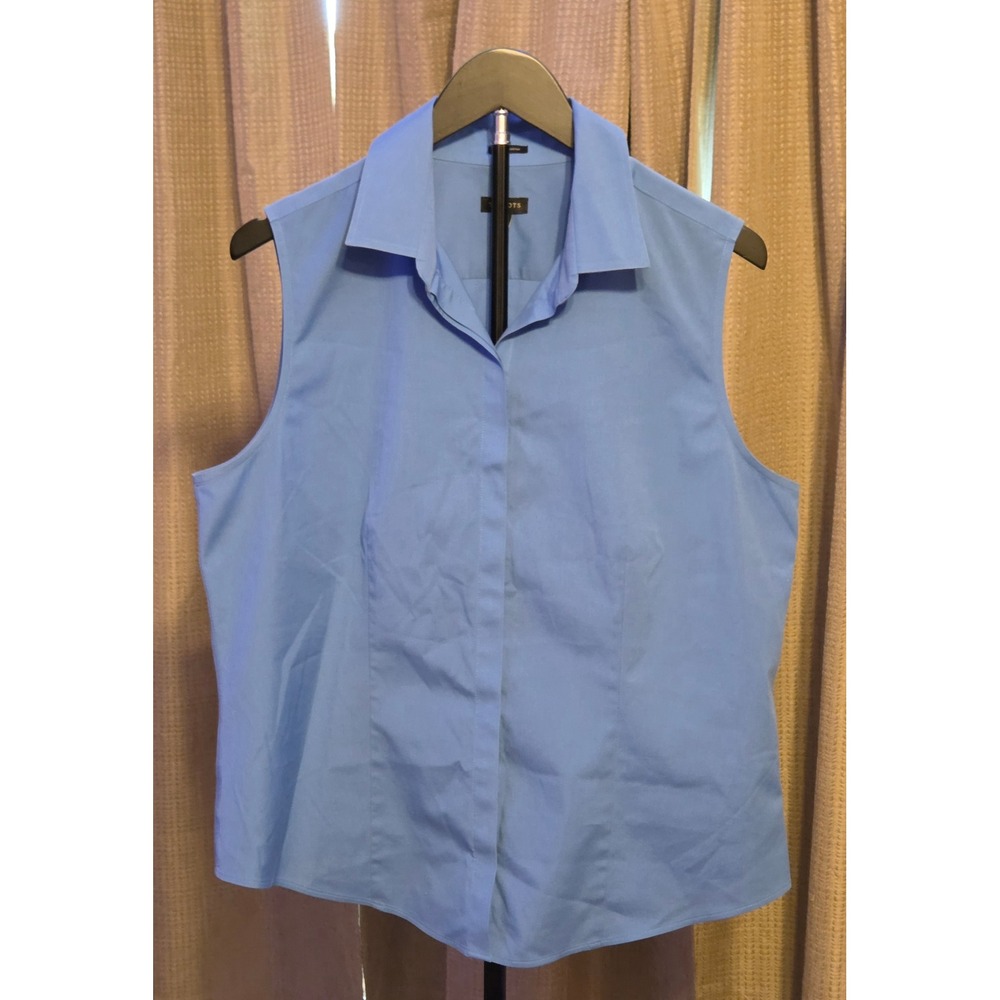Talbots Wrinkle Resistant Sleeveless Button Up Blouse Women's Size 14 Blue